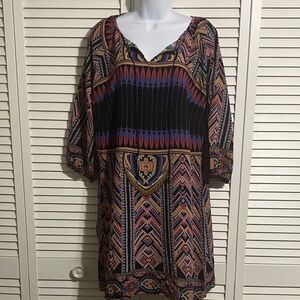 Wrangler Western Dress 3/4 Sleeve Printed Colorful  V-Neck